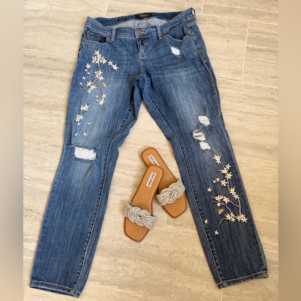 torrid Blue Embroidered Straight Leg Jeans